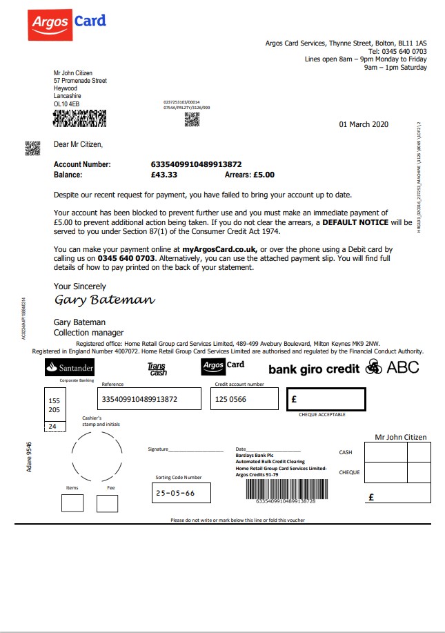 United Kingdom Argos Card in Word and PDF format
